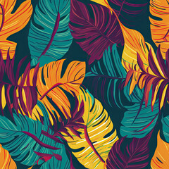 Fototapeta na wymiar Nature tropical leaves pattern design line, arts. Hand drawn outline design for fabric , print, cover, banner and invitation . Generative ai.