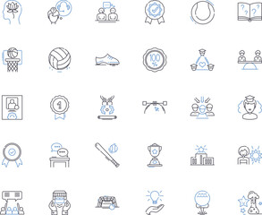 Varsity sports line icons collection. Agility, Stamina, Teamwork, Endurance, Leadership, Dedication, Passion vector and linear illustration. Speed,Precision,Toughness outline signs set