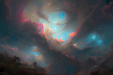 Obraz na płótnie Canvas vibrant nebula with swirling colors and bright stars