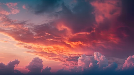 dramatic sky at sunset. red dark clouds. Generative AI