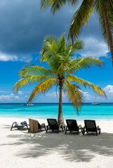 Dominican Republic, beautiful Caribbean coast with turquoise water and palm trees.