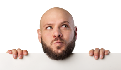 Man holding a banner on background