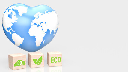 The earth  map on heart for eco concept 3d rendering