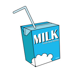 Milk box icon in isometric 3d style on a white background. The blue milk box represents vanilla or original flavour. Milk in a box cartoon. Suitable for children's designs