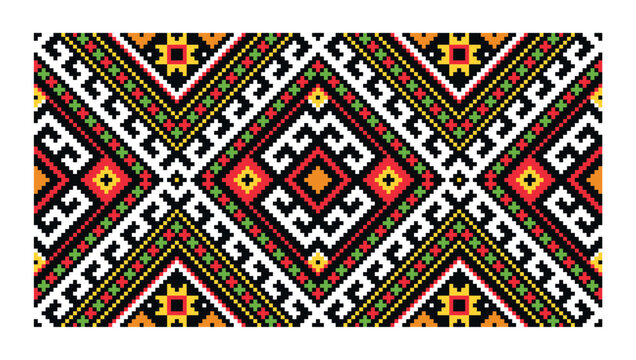 Vyshyvanka. Bohemian, fashionable seamless ornament in ethnic Hutsul style. In modern trendy shades. Perfect for the design of fabrics, clothing, interiors
