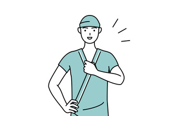 胸を叩く男性入院患者