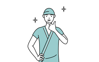 自信家のポーズを取る男性入院患者