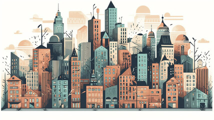 City skyline background illustration drawing style, building and architecture.