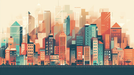 City skyline background illustration drawing style, building and architecture.