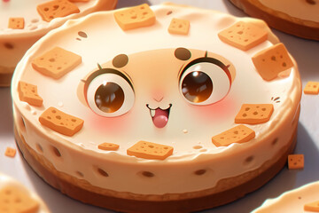 Curious cute face of a cheesecake