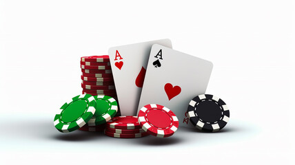 Obraz premium Stack of poker chips and cards, gambling at casino.