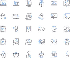 Sales concept line icons collection. Pitching, Closing, Prospecting, Funnels, Objections, Deals, Revenue vector and linear illustration. Leads,Conversions,Targets outline signs set