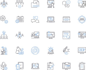 Uniting corporations line icons collection. Collaboration, Partnership, Alliance, Synergy, Integration, Coalescence, Consolidation vector and linear illustration. Convergence,Mergence,Unification