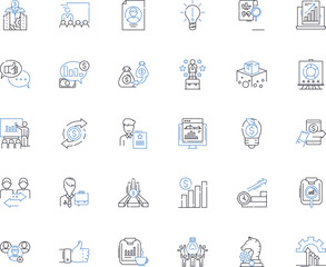 Performance line icons collection. Empowerment, Excellence, Passion, Focus, Dedication, Mastery, Consistency vector and linear illustration. Innovation,Agility,Accomplishment outline signs set