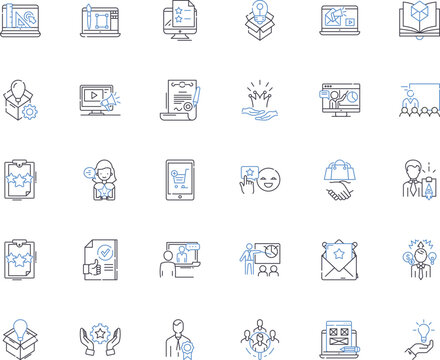 Sales concept line icons collection. Pitching, Closing, Prospecting, Funnels, Objections, Deals, Revenue vector and linear illustration. Leads,Conversions,Targets outline signs set