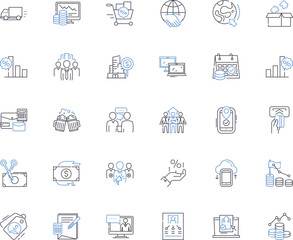 Investment markets line icons collection. Stocks, Bonds, Commodities, Futures, Options, Derivatives, Forex vector and linear illustration. Mutual funds,ETFs,Cryptocurrency outline signs set