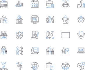 Corporate blueprint line icons collection. Strategy, Planning, Vision, Goals, Objectives, Innovation, Execution vector and linear illustration. Mission,Flexibility,Sustainability outline signs set