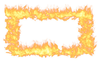 Fire frame, flame and heat on transparent png background inferno or orange energy icon. Illustration of danger, shape or texture design of realistic wildfire graphic detail, glow or earth element