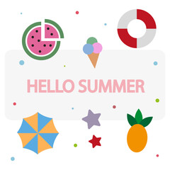 hello summer background items. Sea shell drawing. Vacation concept. Vector illustration.