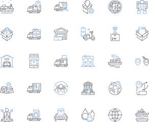 Warehousing operations line icons collection. Inventory, Logistics, Storage, Distribution, Fulfillment, Shipping, Receiving vector and linear illustration. Packaging,Picking,Loading outline signs set