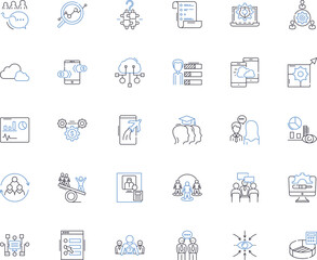 Project coordination line icons collection. Collaboration, Planning, Leadership, Communication, Scheduling, Organization, Management vector and linear illustration. Delegation,Budgeting,Risk outline