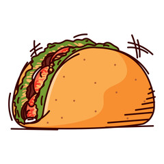 Isolated colored retro taco sketch image Vector