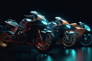 Fototapeta na wymiar racing motorcycles preparing for championship competitions motorsport, generative ai