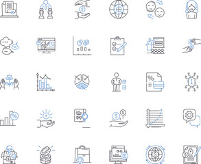 Evaluation line icons collection. Analysis, Appraisal, Assessment, Audit, Benchmarking, Categorization, Classification vector and linear illustration. Comparison,Critique,Feedback outline signs set