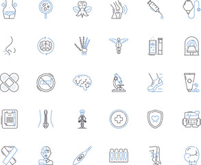 Clinic line icons collection. Treatment, Consultation, Checkup, Medication, Patient, Recovery, Diagnosis vector and linear illustration. Vaccination,Surgery,Specialist outline signs set