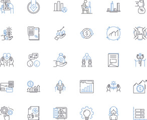 Analysis line icons collection. Data, Metrics, Examination, Evaluation, Insight, Interpretation, Breakdown vector and linear illustration. Synthesis,Diagnostic,Scrutiny outline signs set