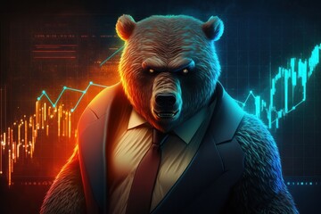 Bear bearish divergence in Stock market and Crypto currency, Bear trading with coloful graph background. Created Generative Ai