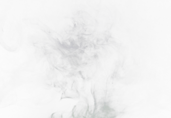 Grey smoke puff, white background and studio with no people with fog in the air. Smoking, smog swirl and isolated with smoker art from cigarette or pollution with graphic space for incense creativity