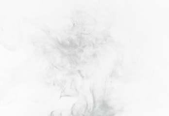 Abwaschbare Fototapete Rauch Grey smoke puff, white background and studio with no people with fog in the air. Smoking, smog swirl and isolated with smoker art from cigarette or pollution with graphic space for incense creativity