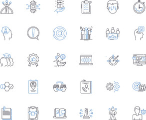 Employee retention line icons collection. Engagement, Loyalty, Satisfaction, Commitment, Motivation, Appreciation, Incentives vector and linear illustration. Training,Recognition,Communication outline