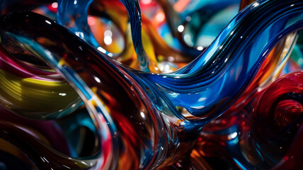 Abstract close-up of a swirling, multi-colored glass sculpture.