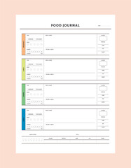 Recipe card and Food Journal. Plan you food day easily. Vector illustration.