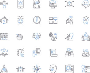 Competence building line icons collection. Skills, Training, Development, Expertise, Aptitude, Proficiency, Mastery vector and linear illustration. Learning,Coaching,Performance outline signs set