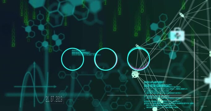 Animation of abstract spring shape and binary coding against medical data processing