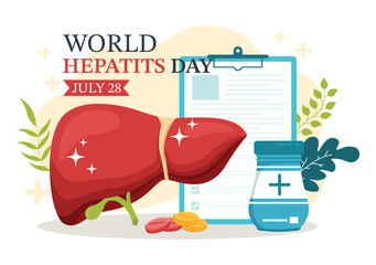 World Hepatitis Day Vector Illustration of Patient Diseased Liver, Cancer and Cirrhosis in Health Care Flat Cartoon Hand Drawn Landing Page Templates