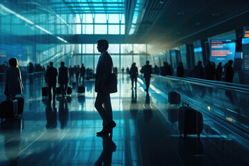 Obraz premium A businessman's journey through the airport