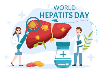 World Hepatitis Day Vector Illustration of Patient Diseased Liver, Cancer and Cirrhosis in Health Care Flat Cartoon Hand Drawn Landing Page Templates
