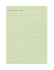 5years Goal planner. Vector illustration. List.