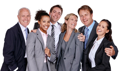 Group, portrait business people isolated on transparent, png background in corporate teamwork, support and smile. Happy employees or diversity team of men and women in professional job collaboration