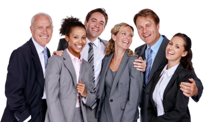 Group, portrait business people isolated on transparent, png background in corporate teamwork, support and smile. Happy employees or diversity team of men and women in professional job collaboration