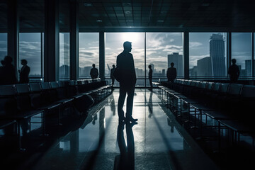 Silhouette of business people at the airport - obrazy, fototapety, plakaty