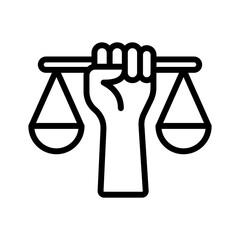 Justice outline icon for lawyer, business and finance,
professions and jobs, attorney, criminal, justice scale, legal, law, justice, and hand logo