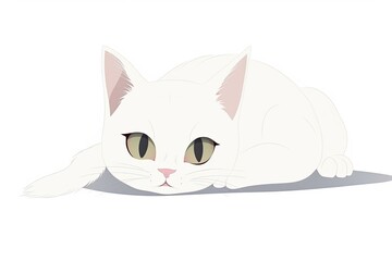 serene white cat with striking green eyes lounging comfortably. Generative AI
