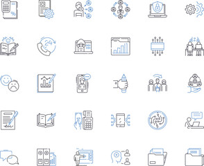 Communicating firms line icons collection. Collaboration, Connection, Contact, Dialogue, Disclosure, Exchange, Feedback vector and linear illustration. Interaction,Interpersonal,Liaison outline signs