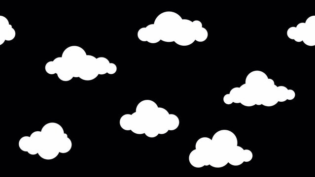 Horizontal movement animation of simple sky and cloud. Cartoon style clouds animation. 2D animation. Seamless and looped animation. Transparent background with alpha channel