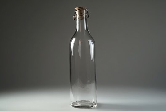 clear glass bottle with a wooden stopper on a white background. Generative AI